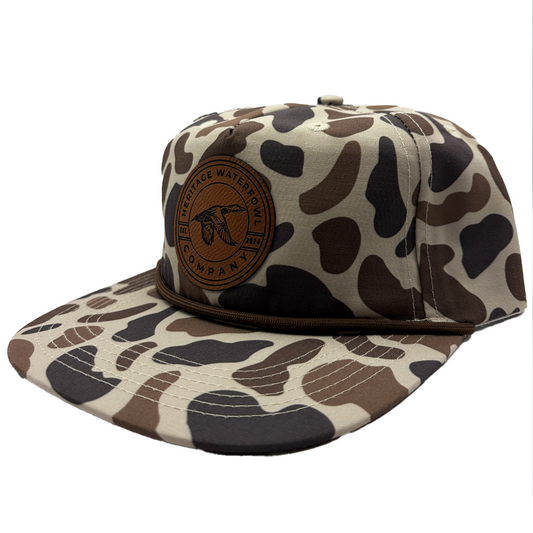 Old School Camo Leather Patch Rope Hat