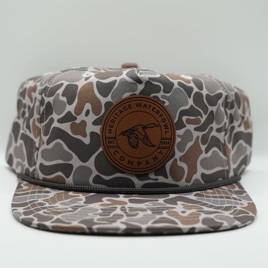 Old School Camo Leather Patch Rope Hat