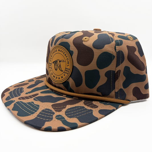Old School Camo Leather Patch Rope Hat